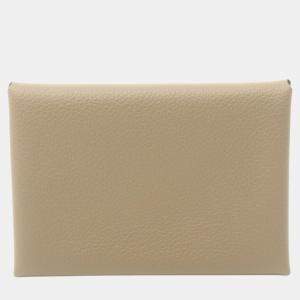 Hermes Calvi Duo Coin Case Beige