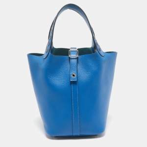 Hermes Bleu Zellige/Bleu Encre/Rouge Epsom Leather Picotin Lock Tressage 18 Bag