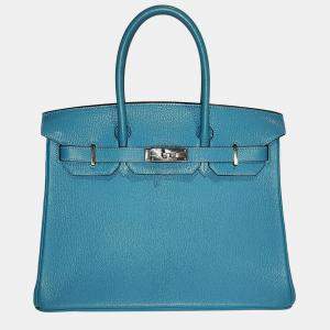 Hermes Cherve Teal Leather PHW Birkin 30 bag