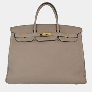 Hermes Tourterelle Gray Taurillon Clemence Birkin 40 Handbag