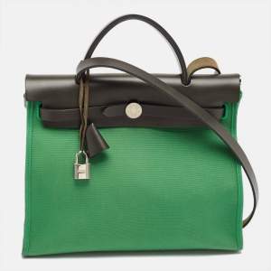 Pre Owned Hermes Bambou/Kaki Toile and Vache Hunter Herbag Zip 31 Bag