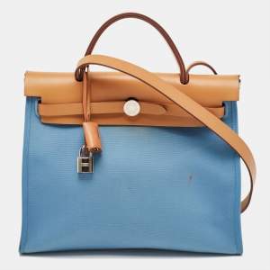 Hermes Bleu Izmir/Natural Toile and Vache Hunter Herbag Zip 31 Bag