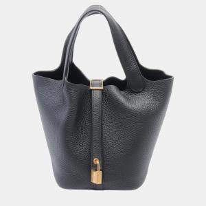 Hermes Picotin Lock PM Handbag Black Black Leather