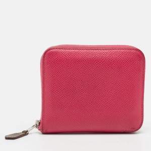 Hermes Rose Extreme Epsom Leather Silk'In Compact Wallet