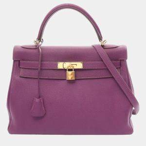 Hermes Purple Togo Kelly 32 Anemone Handbag