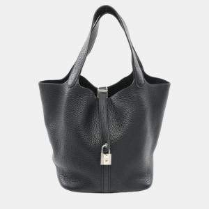 Hermes Black Taurillon Clemence Picotin Lock MM Handbag