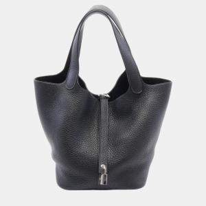 Hermes Black Taurillon Clemence Picotin Lock MM Handbag