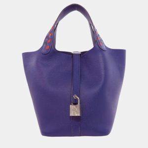 Hermes Blue Ankle Tracesage Epson Picotin Lock PM Handbag