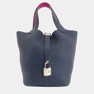 Hermes Blue Nuit Rose Purple Taurillon Swift Picotin Lock PM Handbag