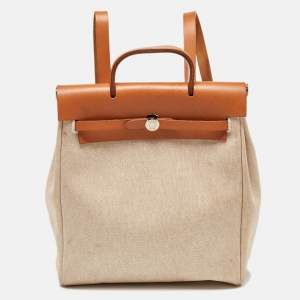 Hermes Natural/Toile Canvas and Vache Hunter Herbag 2 in 1 Backpack