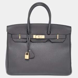 Hermes Graphite Togo Leather Gold Finish Birkin 35 Bag