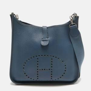 Hermes Bleu Tempete Togo Leather Evelyne I GM Bag