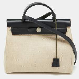 Hermès Beige/Black Toile and Vache Hunter 2in1 Herbag Zip 31 Bag