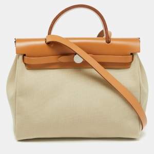 Pre Owned Hermes Beton/Natural Vache Hunter and Toile Militaire Herbag Zip 31 Bag