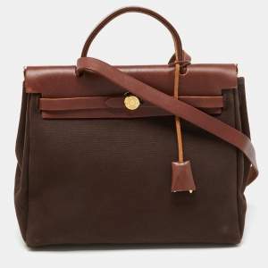 Hermès Cafe/Terre Canvas and Leather 2in1 Herbag Zip 31 Bag