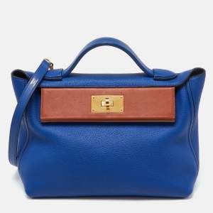 Hermes Blue Royal/Tabac Camel/Fauve Evercolor and Swift Leather Gold Finish 24/24 29 Bag