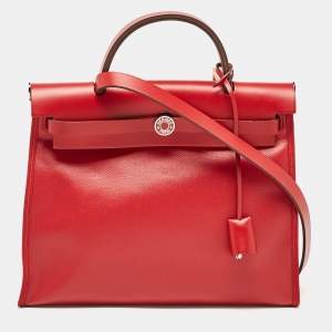 Pre Owned Hermès Rogue Piment/Ecru Canvas and Vache Hunter Herbag Zip 31 Bag