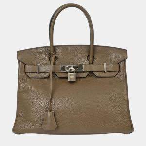 Hermes Taupe Taurillon Clemence Birkin 30 Handbag