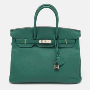 Hermès Malachite Togo Leather Palladium Finish Birkin 35 Bag