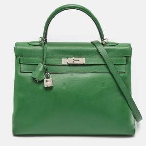 Hermes Vert Bengal Epsom Leather Palladium Finish Kelly Retourne 35 Bag