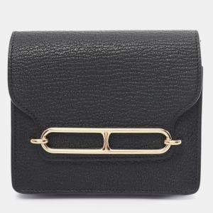 Hermes Chevre Slim Bifold Wallet Black Black Leather