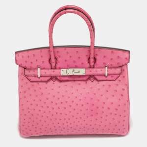 Hermes Fuchsia Ostrich Palladium Finish Birkin 30 Bag