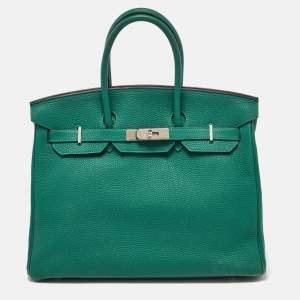 Hermes Malachite Taurillon Togo Leather Palladium Finish Birkin 35 Bag