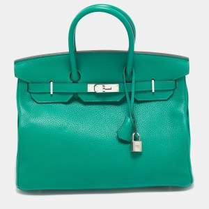 Hermes Vert Vertigo/Vert Fonce Taurillon Clemence Palladium Finish Birkin 35 Bag