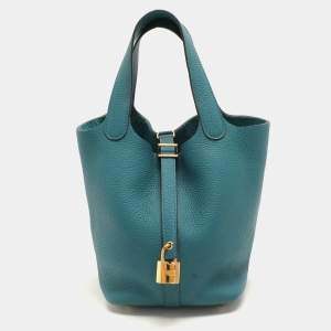 Hermes Vert Bosphore Taurillon Clemence Leather Picotin Lock 18 Bag