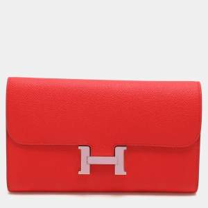 Hermes Red Epsom Leather Constance Long Wallet