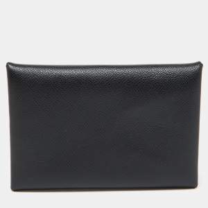 Hermes Black Madame Leather Calvi Card Holder