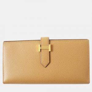 Hermes Bicolor Epsom Brown Leather Bearn Soufflet Wallet