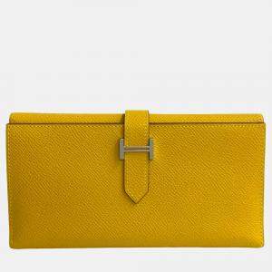 Hermes Yellow Leather Epsom Leather Bearn Wallet