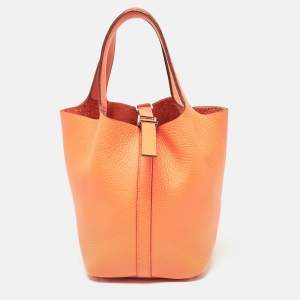 Hermes Orange Taurillon Clemence Leather Picotin 18 Bag