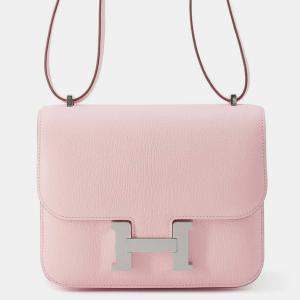 Hermes Rose Sakura Chevre Myzore Goatskin Constance Miroir Bag Size Mini