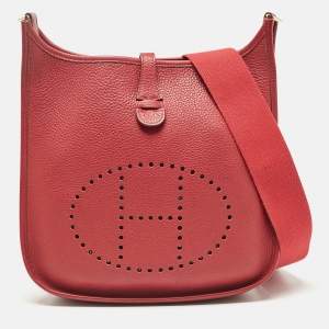 Hermes Rouge Casaque Taurillon Clemence Leather Evelyne II PM Bag