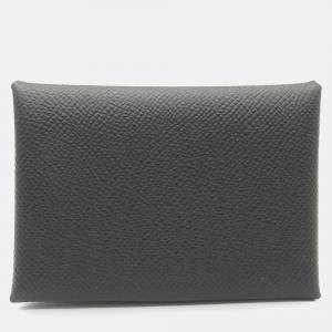 Hermes Black Leather Calvi Duo Leather Card Case