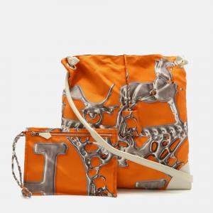 Hermes Orange Canvas Silky City Pm Silk Leather Shoulder Bag