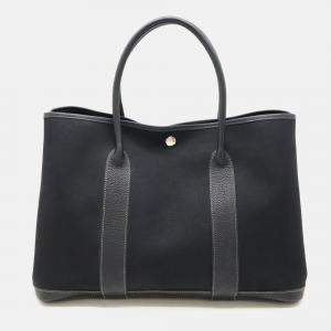 Hermes Black Canvas Leather Garden Party Pm Tote Bag