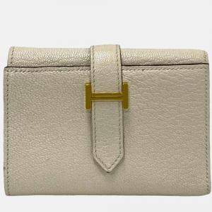 Hermes White Leather Chevre Mysore Bearn Leather Mini Wallet