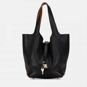 Hermes Brown Black Leather Picotin Lock Eclat Mm Handbag