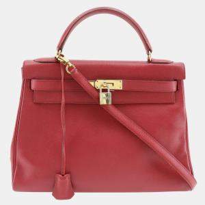 Hermes Red Leather Kelly 32 Handbag