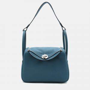 Hermes Blue Leather Lindy 26 Leather Shoulder Bag