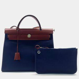 Hermes Blue Brown Fabric and Leather NEW ZIP Erbag Small Bag