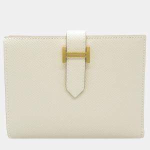 Hermes Beige Leather Compact Bearn Wallet