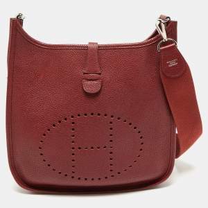 Hermes Rouge Casaque Taurillon Clemence Leather Evelyne III PM Bag