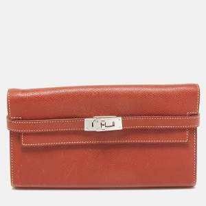 Hermes Brique Epsom Leather Kelly Longue Wallet