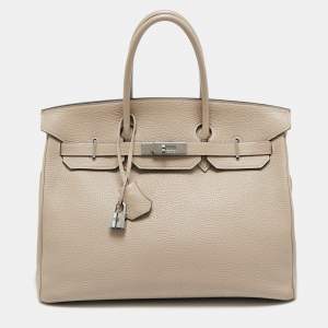 مملوكة مسبقًا Hermes Gris Tourterelle Togo Leather Ruthenium Finish Birkin 35 Bag