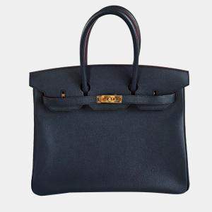 Hermes Blue Indigo Rouge H Contour Epsom Birkin 35 Bag