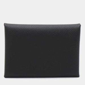 Hermes Black Leather Calvi Duo Card Case    